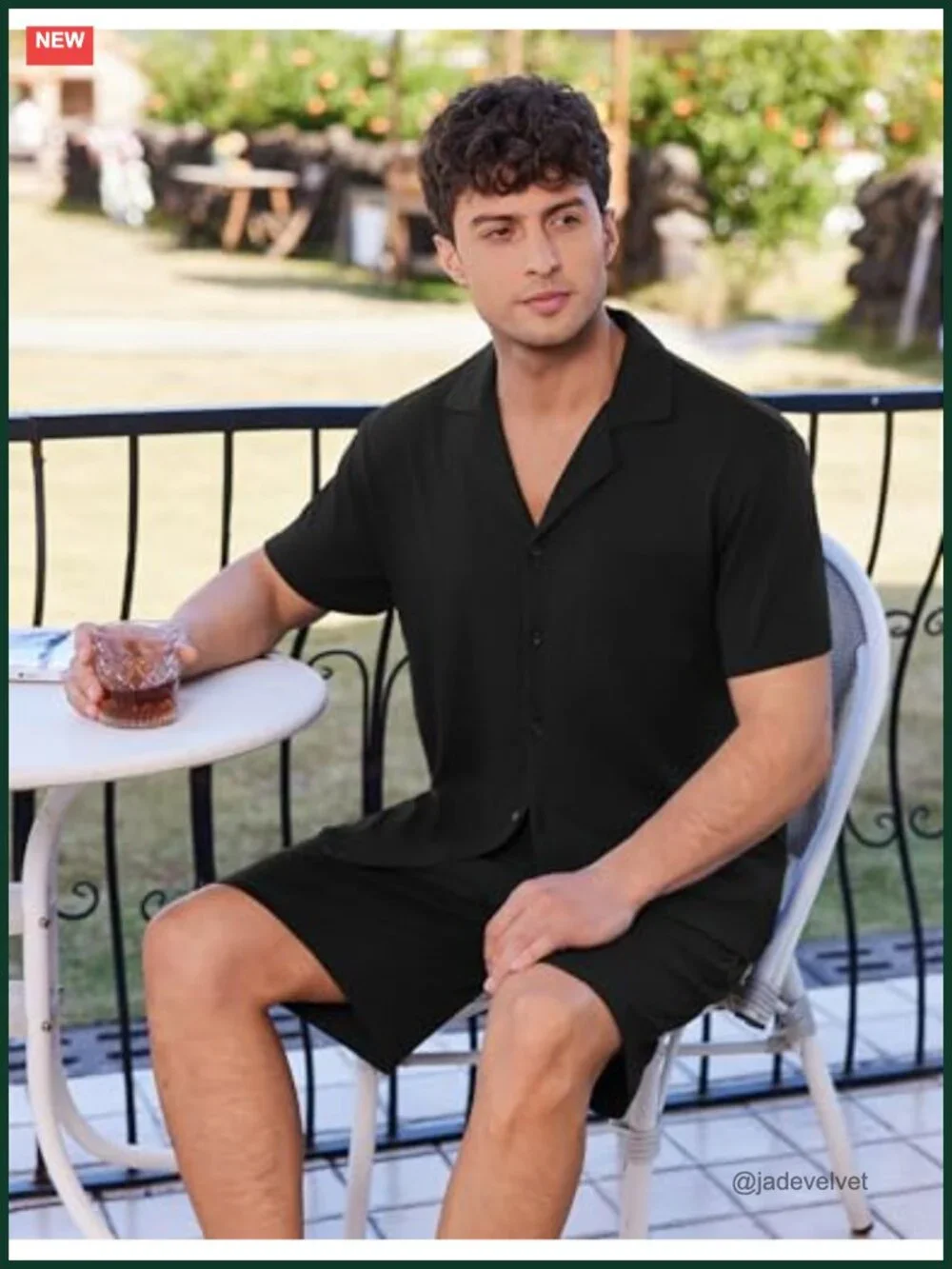 Men's Pajama Set Short Sleeve Button Down Sleepwear Lounge 2 Piece with Pockets